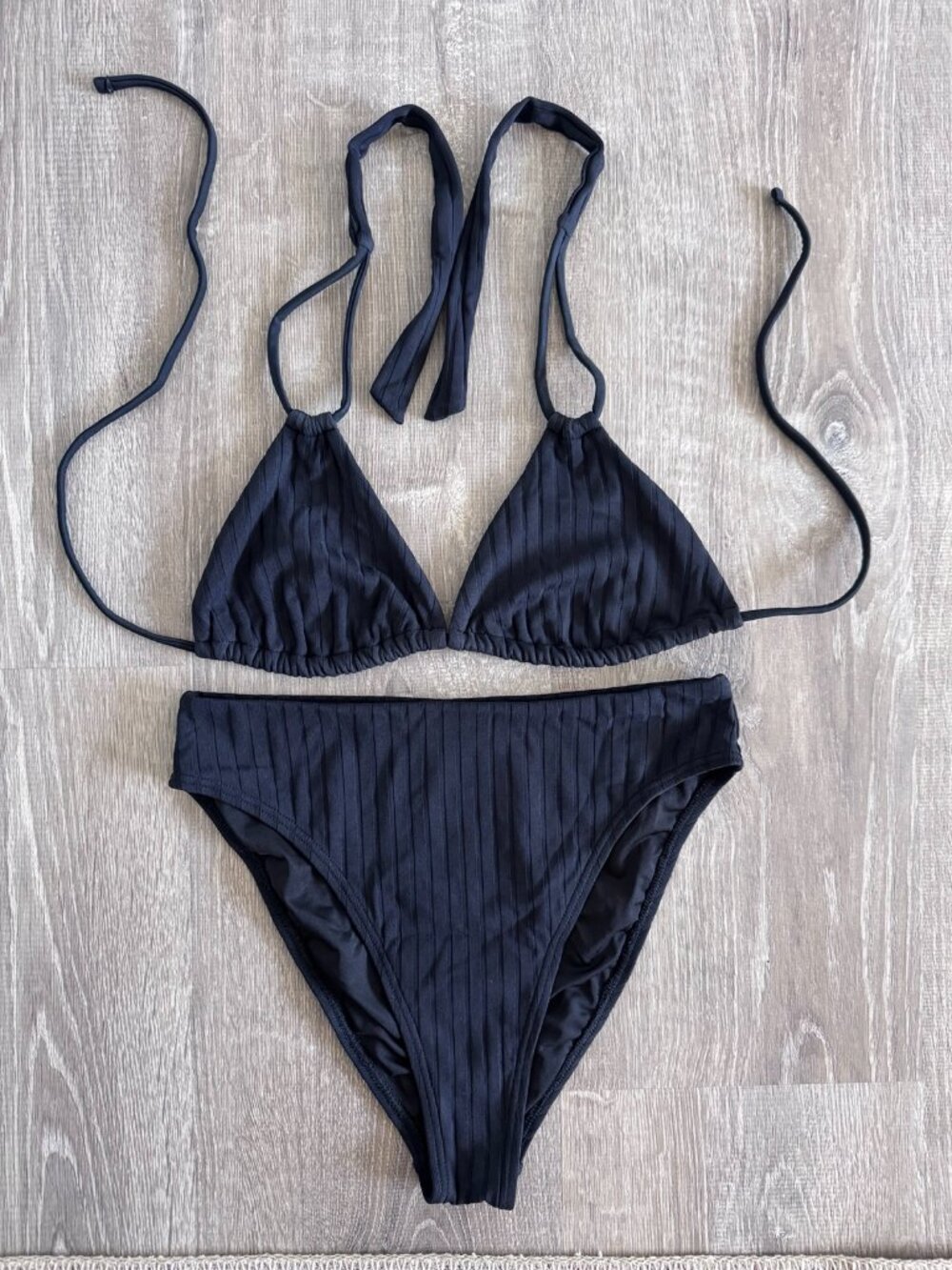 NWOT VENUS Swimwear Superrib Triangle Top & Bora Bora High Waist Bottom | BLACK